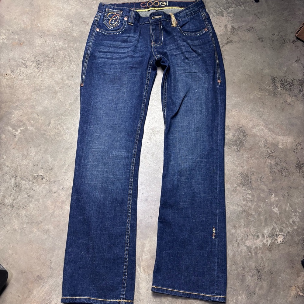 Coogi Jeans Vintage Y2K Blue Denim Embroidered Bootcut Flare Jeans Womens 13